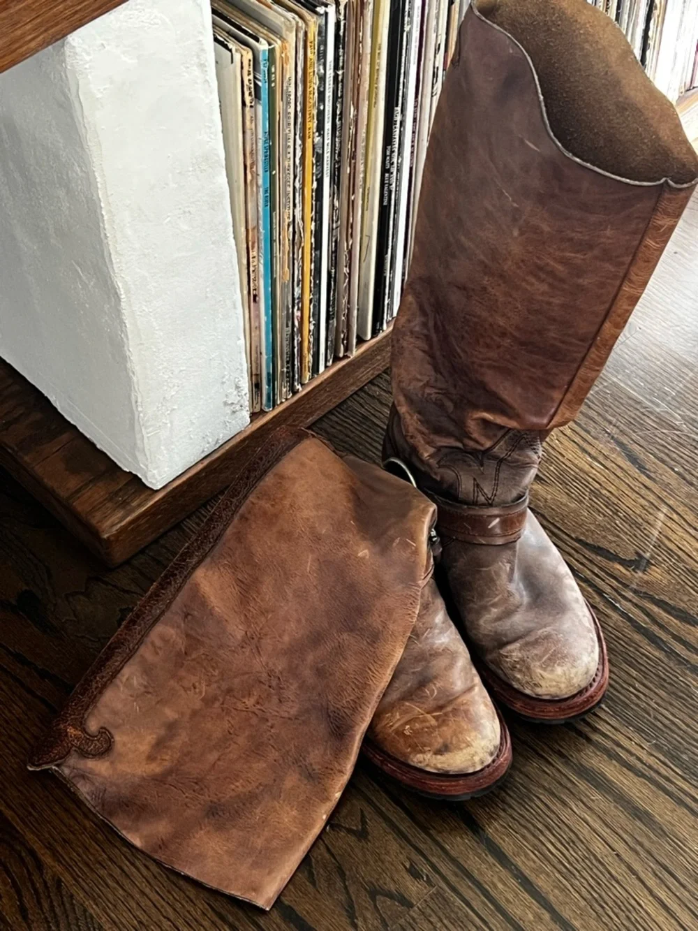 Free People Distressed Brown Leather Harness Riding Boots - Picture 3 of 6